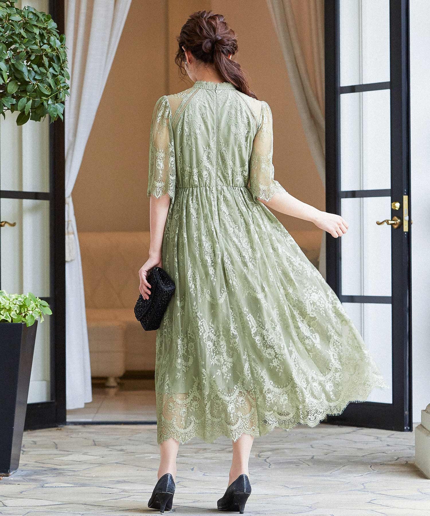 クーポン】ニアナ niana ハイネック 総レース 5分袖 結婚式 クーポン】ニアナ niana ハイネック 総レース 5分袖 結婚式
