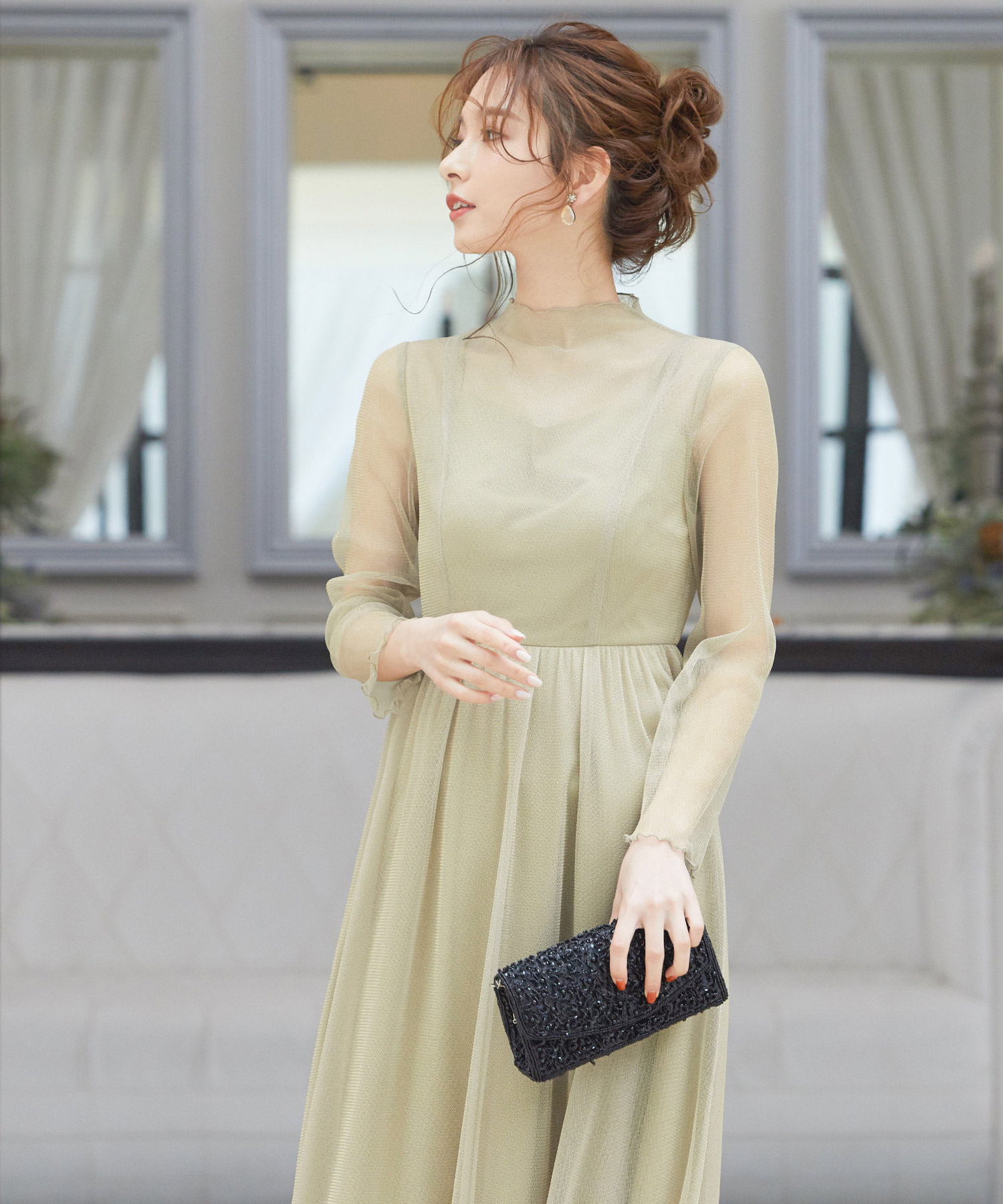【niana】ニアナ★ラメチュールメロウワンピース 結婚式 二次会 M ニアナ niana ラメチュールメロウワンピースドレス （ブラウン