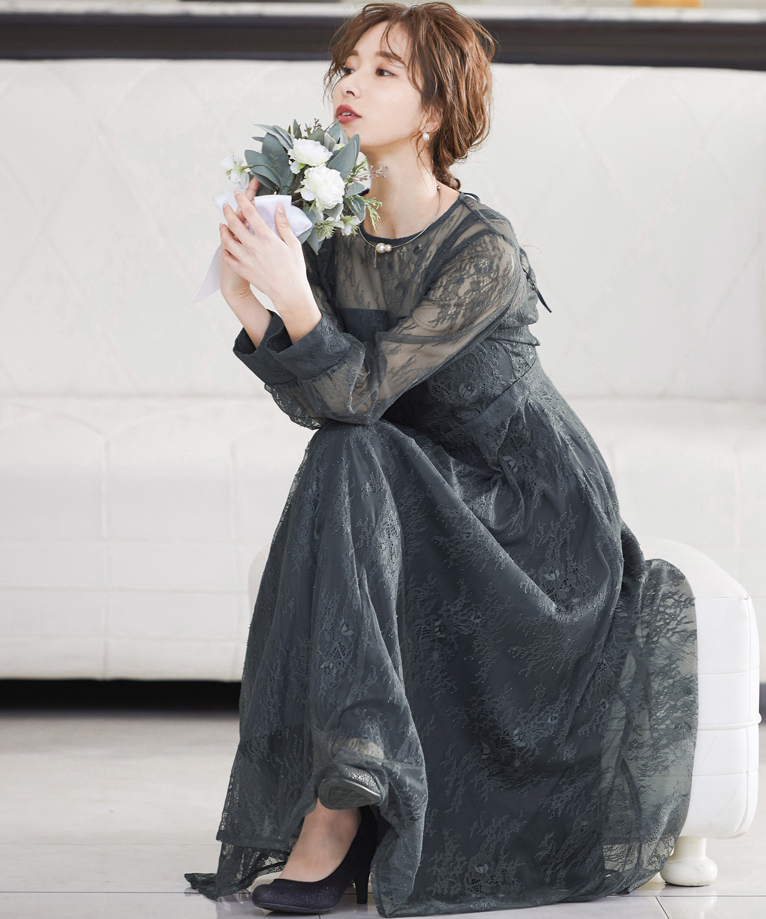 ニアナ niana 2wayバックリボン総レースドレス 結婚式ワンピース