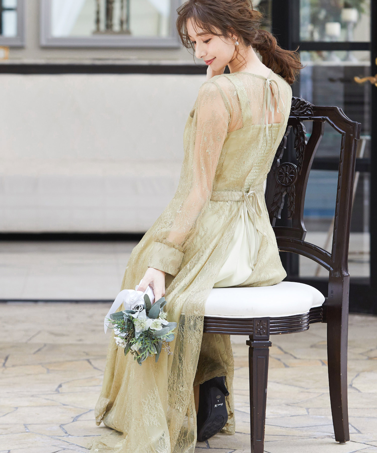 ニアナ niana 2wayバックリボン総レースドレス 結婚式ワンピース