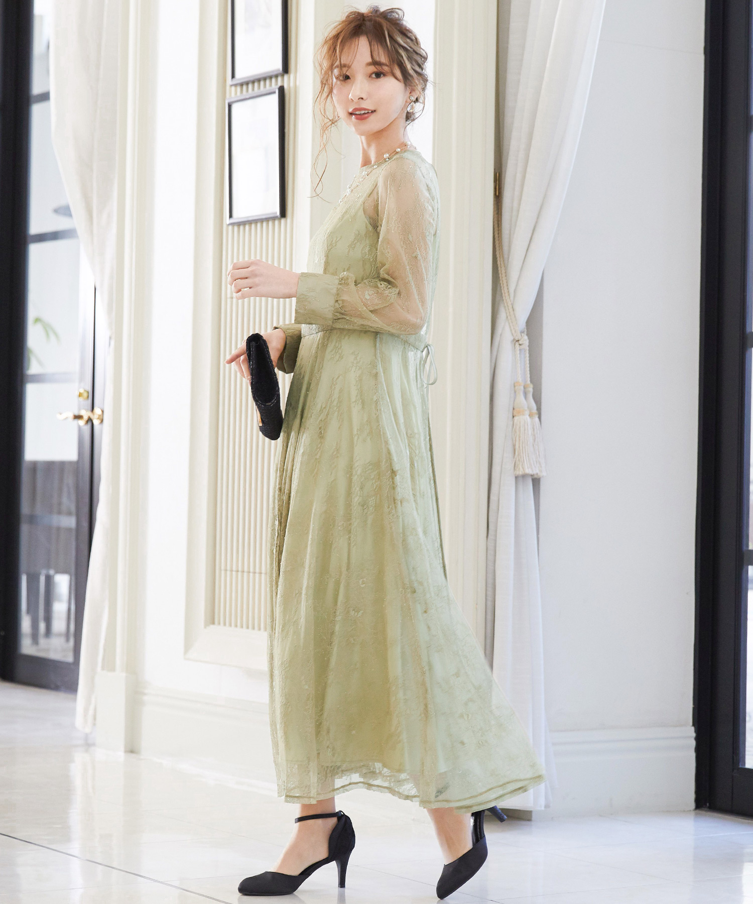 ニアナ niana 2wayバックリボン総レースドレス 結婚式ワンピース
