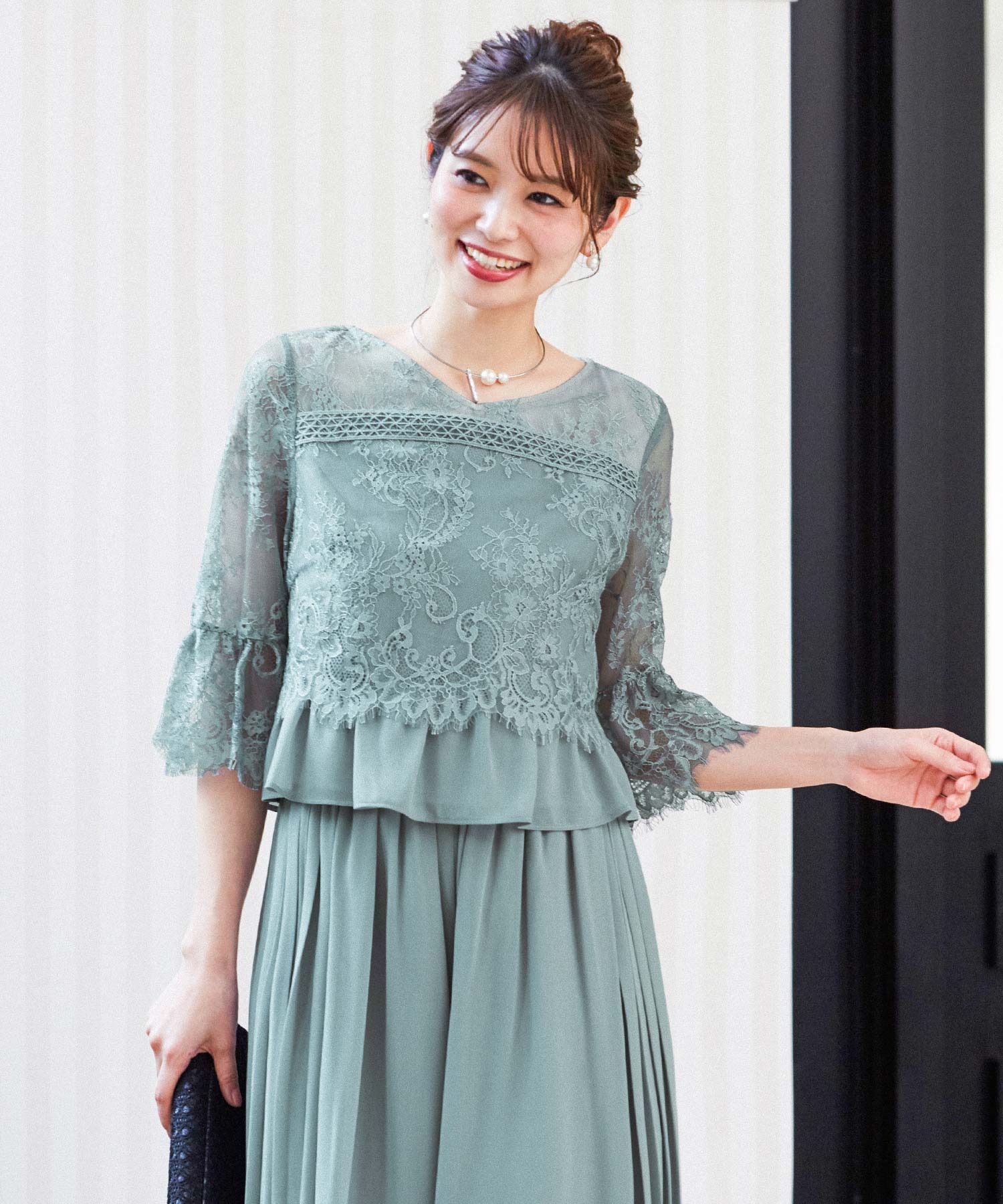 ★ニアナ セットアップ レーストップス＆プリーツワイドパンツ L niana（ニアナ）の「セットアップ レーストップス＆プリーツ