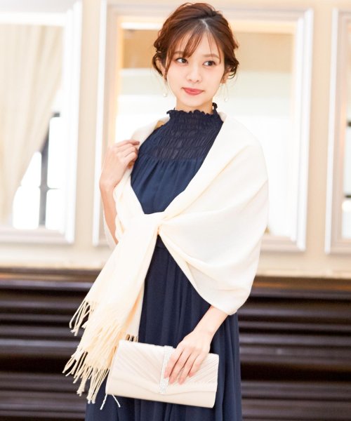 ストール 結婚式 二次会 パーティー カシミアタッチ 大判 フリンジ フォーマル レディース 上品 2次会 お呼ばれ 幅広 ワイド シンプル 羽織り 成人式 同 ニアナ Niana D Fashion