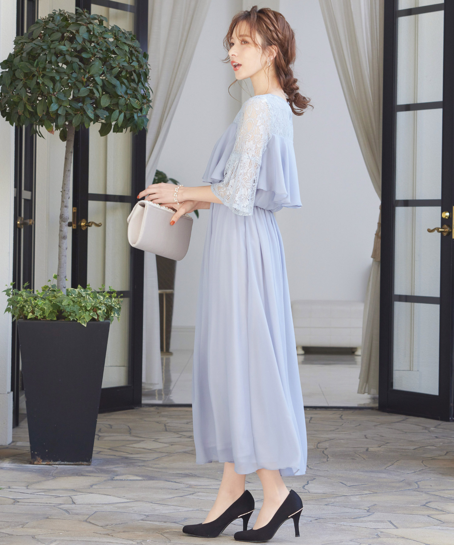 ニアナnianaドレスワンピース／結婚式/パーティ／二次会 ニアナ niana オールレースロング 結婚式ワンピース パーティー