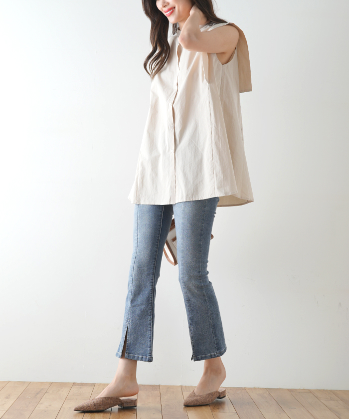 デニム クロップドパンツ フレアパンツ デニムパンツ スリット
