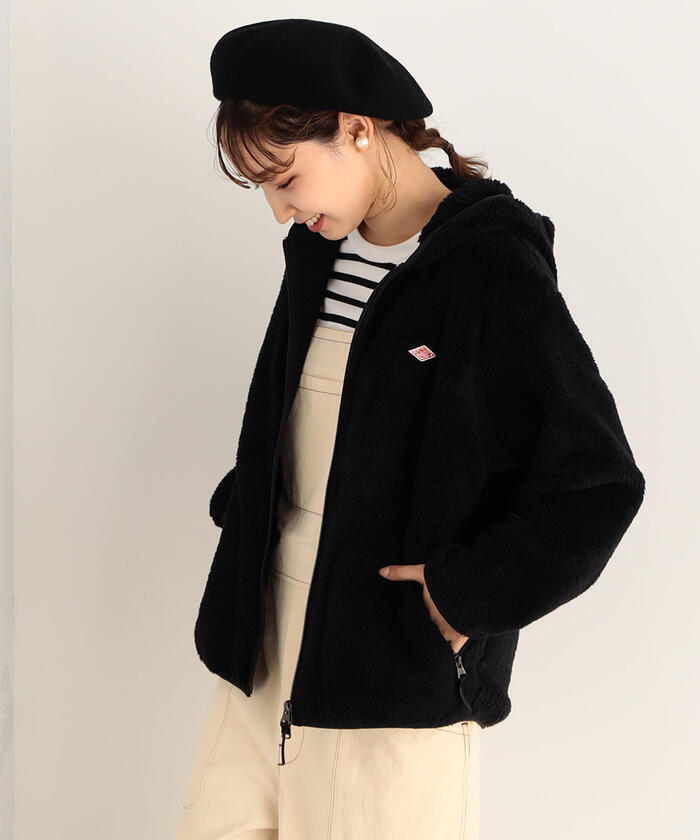 DANTON ブラック フリースジレ DANTON フリース ノーカラーベスト WOMEN