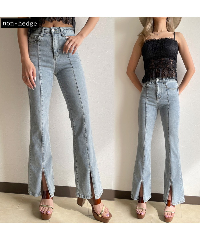 裾スリットデニムフレアパンツ(503925138) | ノンヘッジ(non 裾スリットデニムフレアパンツ(503925138) | ノンヘッジ(non