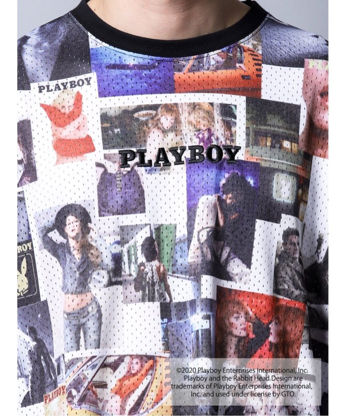 プレイボーイ/PLAYBOY別注 メッシュ総柄グラフィック BIG半袖T