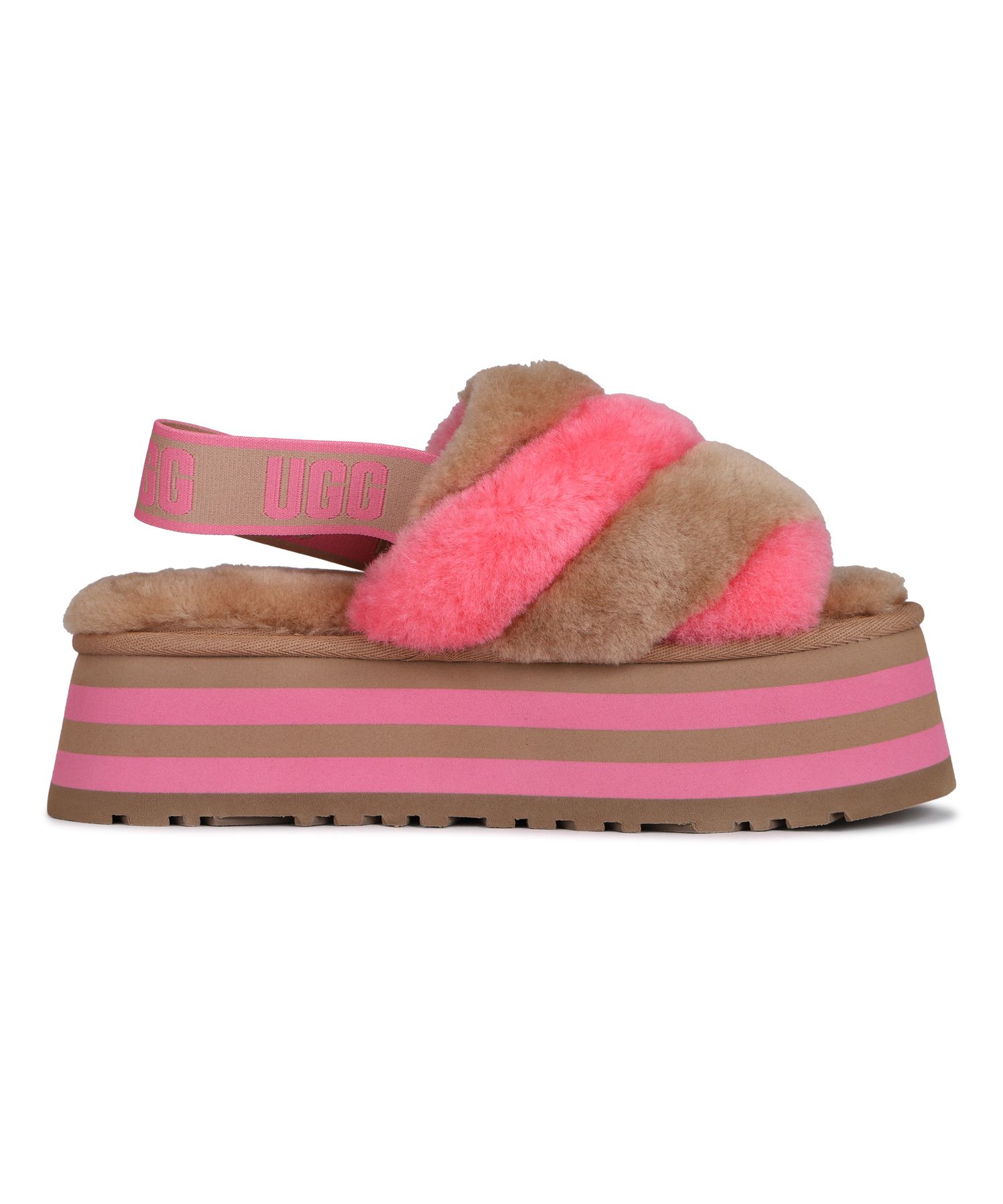 UGG アグ サンダル レディース 厚底 ファー ディスコ ストライプ ...