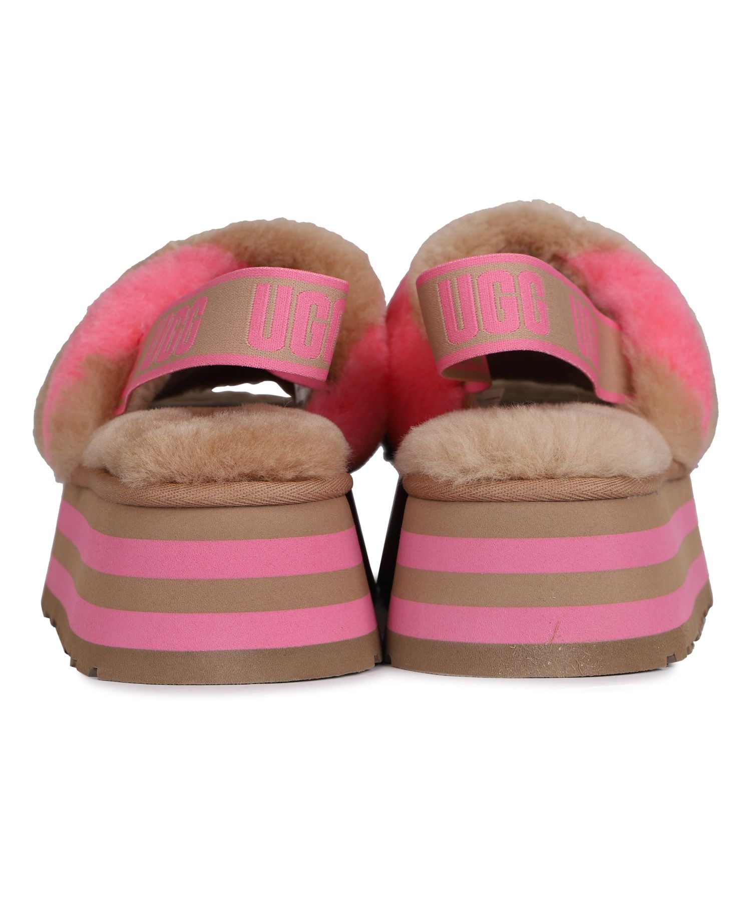 UGG アグ サンダル レディース 厚底 ファー ディスコ ストライプ ...