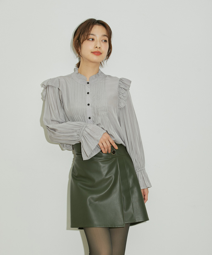 MAX MARA ✨シャツ　ブラウス　フリル　ボタン　ピンタック　モカ ブラウス - 送料無料｜マックスマーラ公式サイト