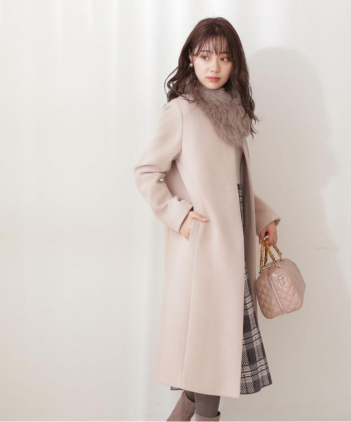 ＊新品＊プロポーションボディドレッシング ブークレ袖ファーブルゾン ノエラ系 ファー付きノーカラーコート(504188164) | プロポーション