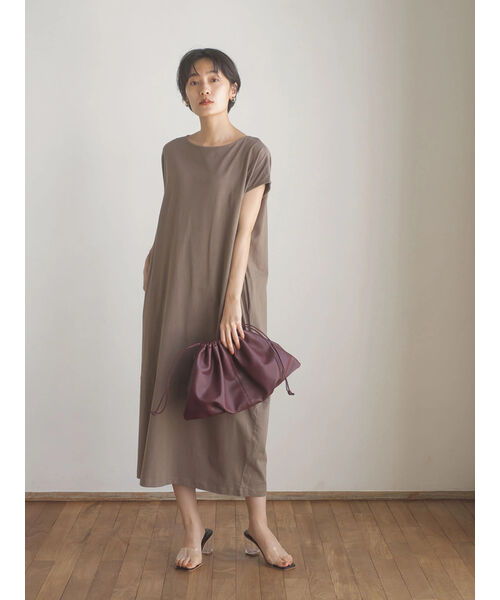 大きいサイズ＞フレンチスリーブAラインマキシワンピース シック