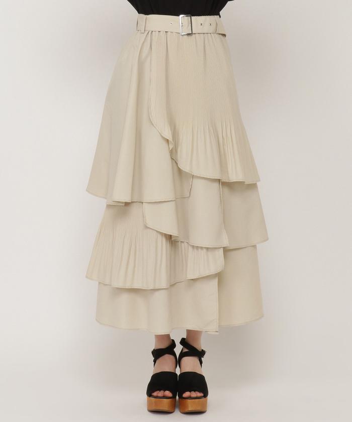 【一部予約！】 セール 30%OFF】ベルト付きプリーツティアードスカート スカート