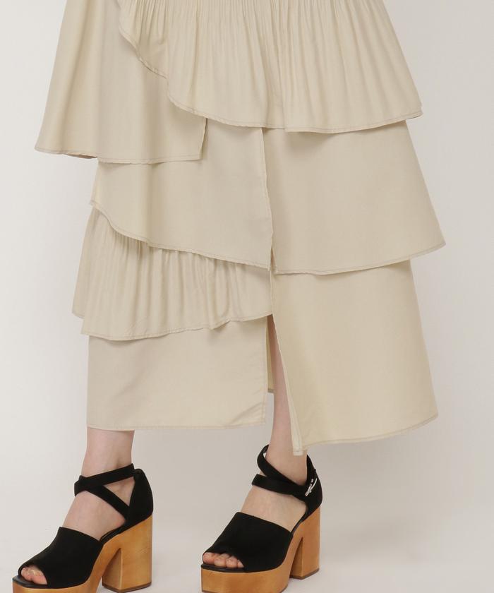 セール 30%OFF】ベルト付きプリーツティアードスカート