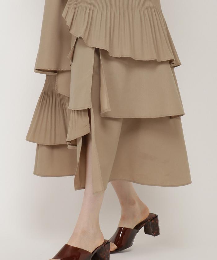 セール 30%OFF】ベルト付きプリーツティアードスカート