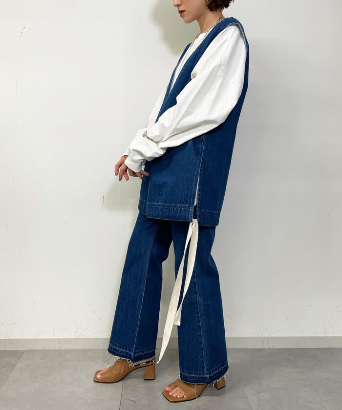 新品　プリットprit 綿麻ストレッチデニム　サイドスリットＶネックベスト 楽天市場】Prit プリット コットンリネンストレッチデニムV