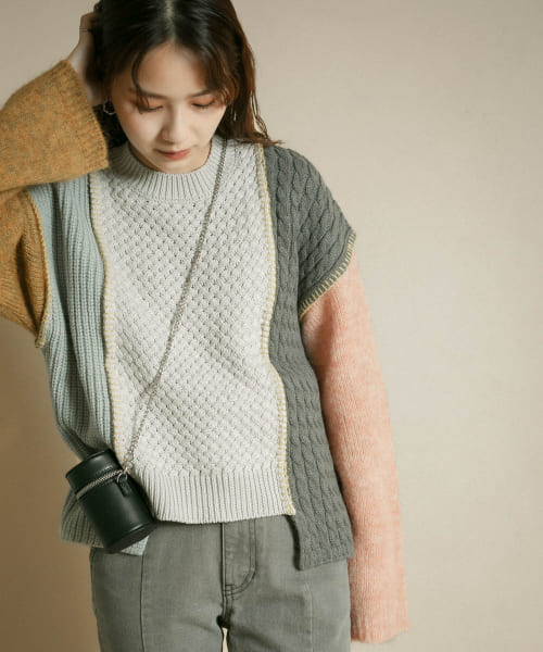 knit brary パッチワークセーター M ネイビー系 楽天市場】パッチワーク（ニット・セーター｜トップス