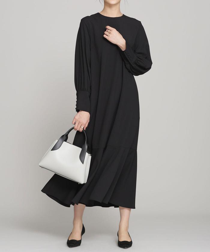 セール 30%OFF】WEB限定/ヘムフレアロングワンピース 長袖 セール 30%OFF】WEB限定/ヘムフレアロングワンピース 長袖