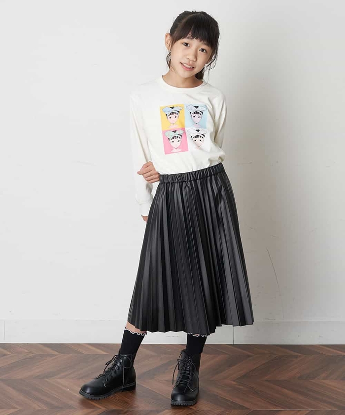 フェイクレザープリーツスカパン フェイクレザーステンミドル