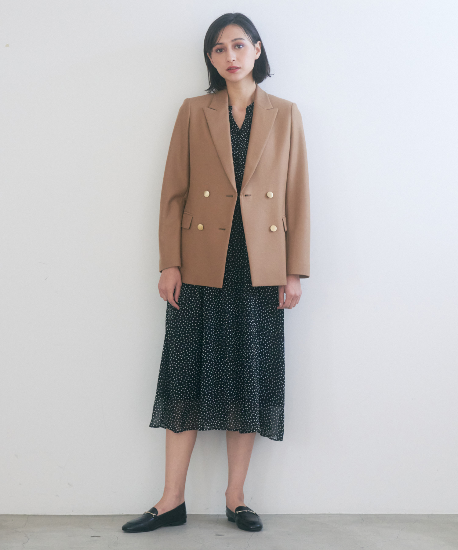 ANAYI アナイ ミニドット シフォン ラッフル ワンピース