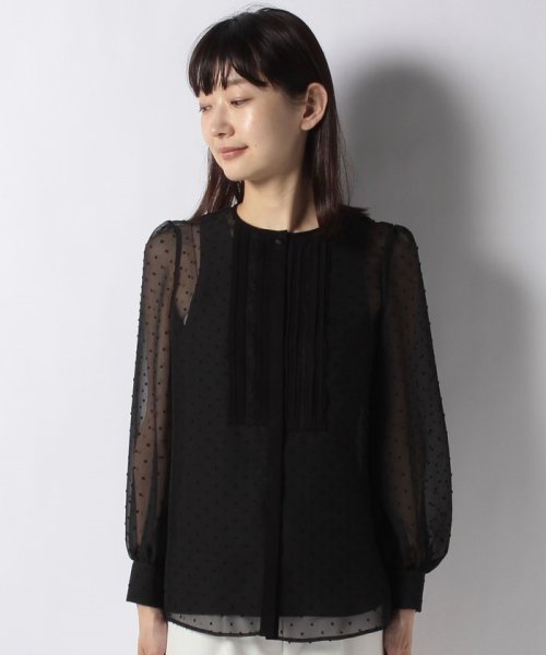 ドットシフォンピンタックレースブラウス
