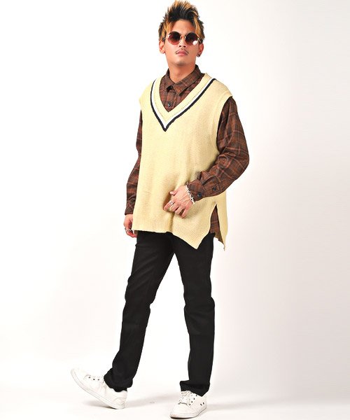 セール15 Off Vチルデンニット ニットベスト メンズ Vネック ベスト ニット チルデン ビッグシルエット ラグスタイル Luxstyle D Fashion