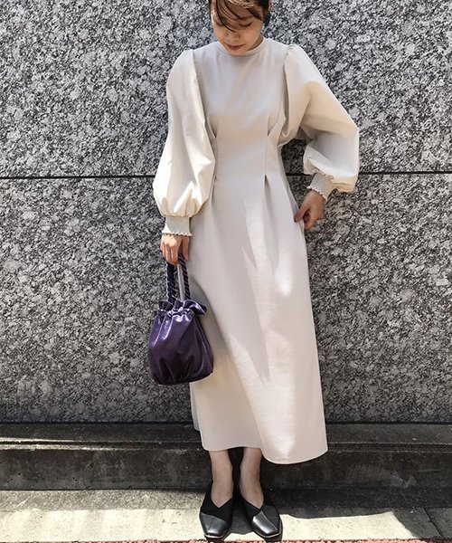 選べる着丈 ふんわりスリーブの異素材ドッキングワンピース ビス Vis D Fashion