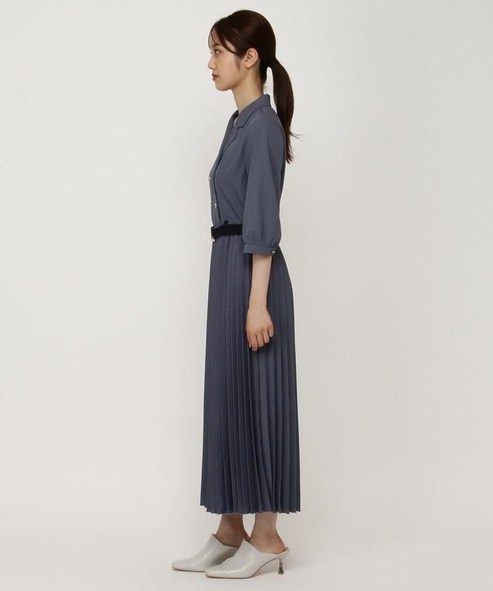 セール 20%OFF】7分袖ダブルバイカラープリーツワンピ
