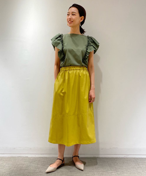 セール 50%OFF】コットンジャージーコンビ フリルスリーブプルオーバー