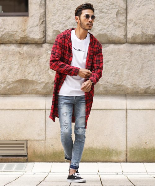 ネルロングシャツ 長袖シャツ メンズ カジュアルシャツ チェックシャツ ネルシャツ 柄シャツ 長袖 シャツ トップス ロング丈 チェック ジギーズショップ Jiggys Shop D Fashion