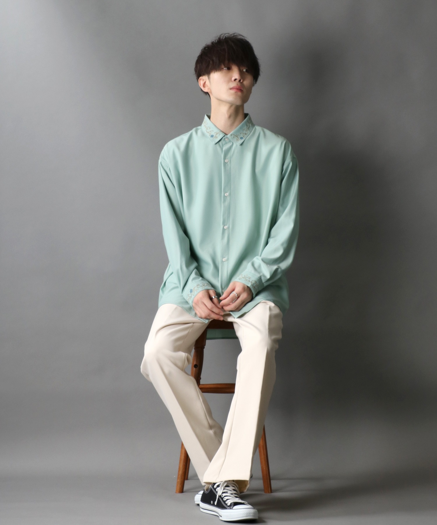 クーポン】【SITRY】Oversize Drop shoulder Stitch Shirt/オーバー