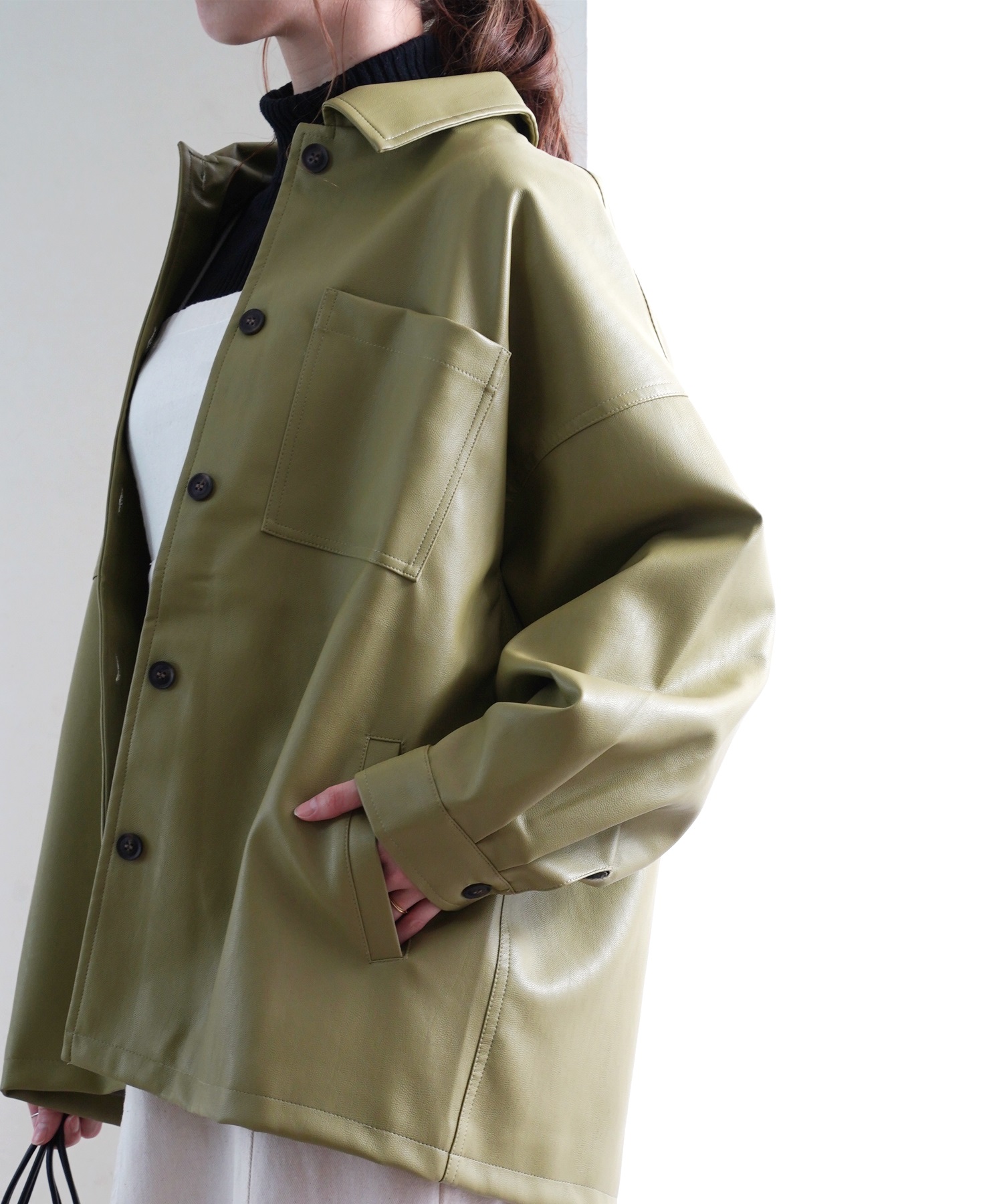 クーポン】【セール33%OFF】フェイクレザーシャツジャケット クーポン】【セール33%OFF】フェイクレザーシャツジャケット