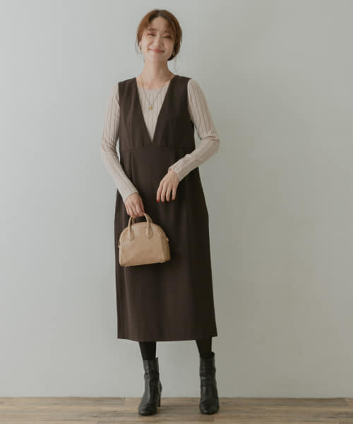 【新品タグ付】F by ROSSOポンチジャンパースカート　ブラウン　サイズ36