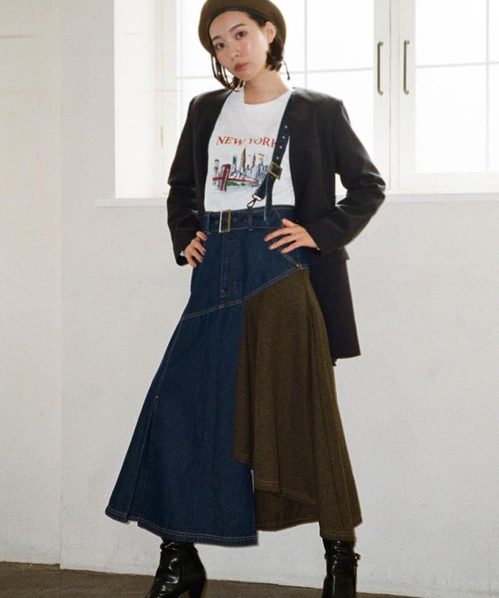 セール 50%OFF】サス付きヘリンボーン×デニムスカート(504274829 セール 50%OFF】サス付きヘリンボーン×デニムスカート(504274829