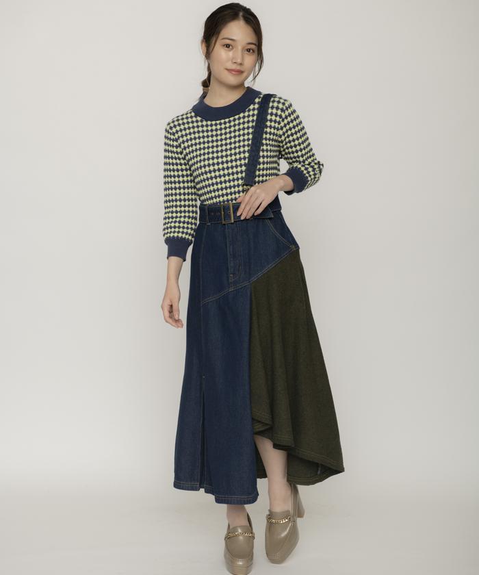 セール 50%OFF】サス付きヘリンボーン×デニムスカート(504274829 セール 50%OFF】サス付きヘリンボーン×デニムスカート(504274829