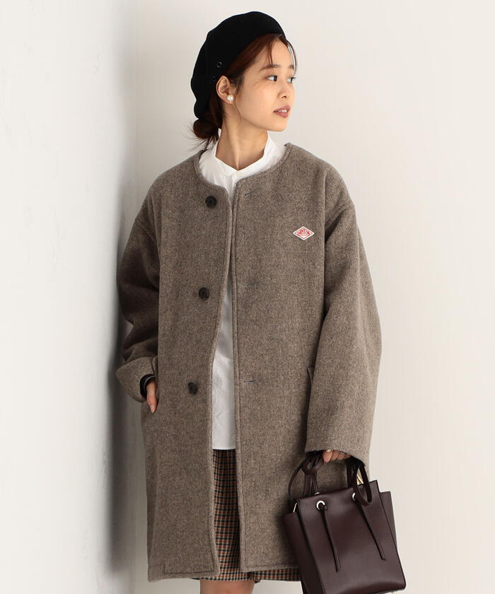 セール】【DANTON/ダントン】WOOL LIGHT PILE ノーカラーロングコート ...