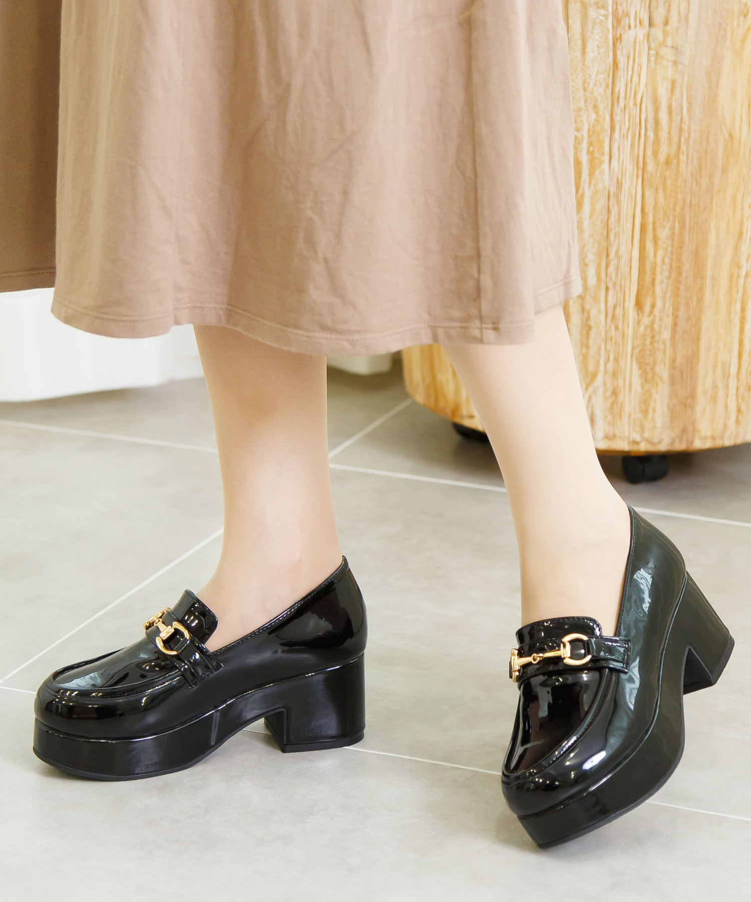 森ガール　Antique Key ローファーパンプス フェアリーグランジ 6.5cmヒール厚底ローファーパンプス[品番：ATAW0001027
