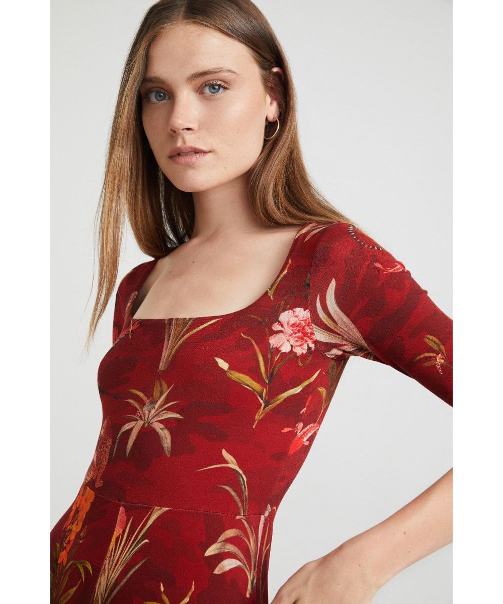デシグアル　Desigual　ワンピース　ロング　フレア　スリット ウエスト開き Desigual デシグアル ワンピース長袖 SHENZHEN （ピンク/レッド