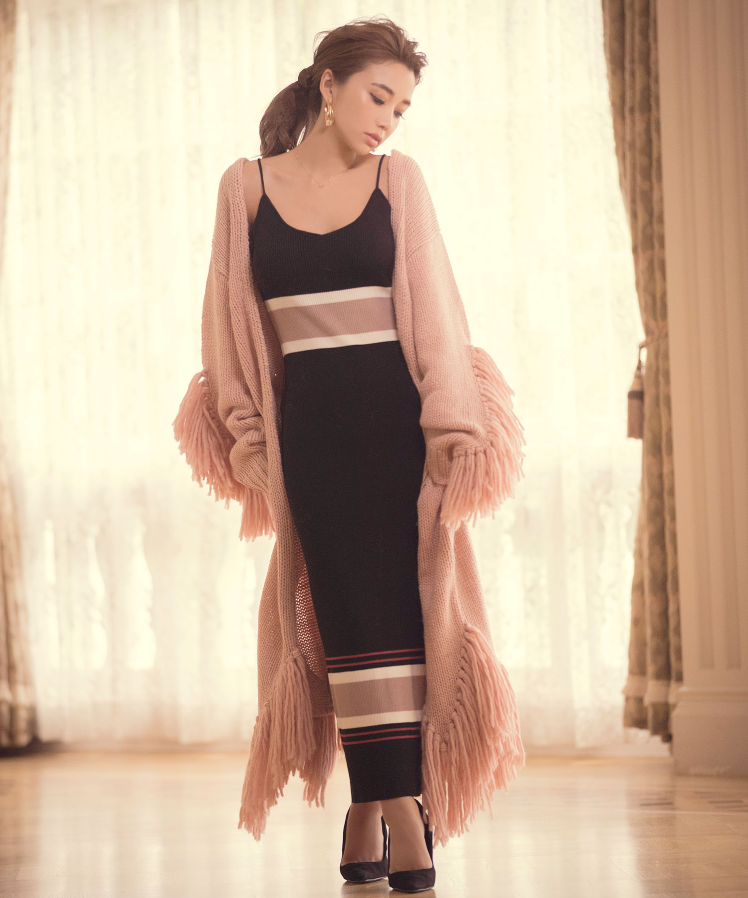 eimy istoire ボリュームフリンジロングガウン PINK 新品