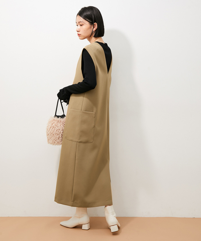 ADAM ET ROPE' FEMME ワイドタック ジャンパースカート カーキ ADAM ET ROPE FEMME ワイドタック ジャンパースカート カーキ