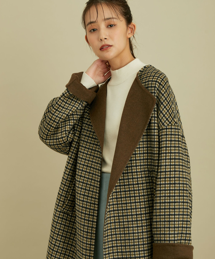 セール 50%OFF】【リバー仕立て】ハーフ丈ノーカラーゆるコート セール 50%OFF】【リバー仕立て】ハーフ丈ノーカラーゆるコート