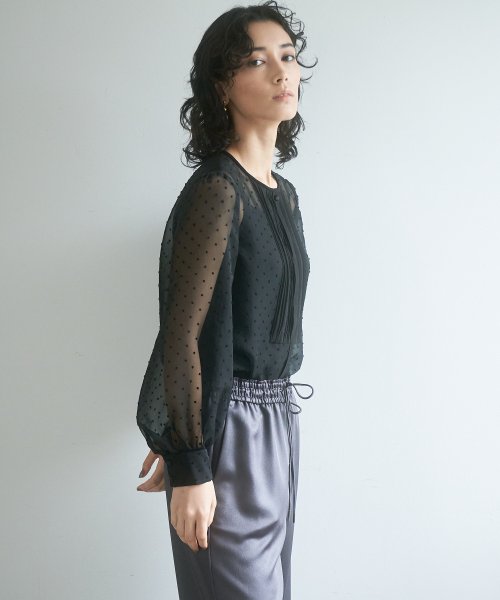 ドットシフォンピンタックレースブラウス