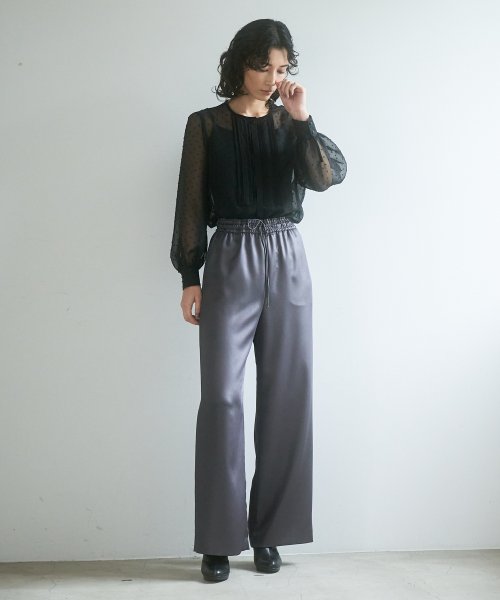 ドットシフォンピンタックレースブラウス