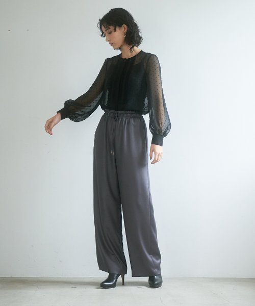 ドットシフォンピンタックレースブラウス