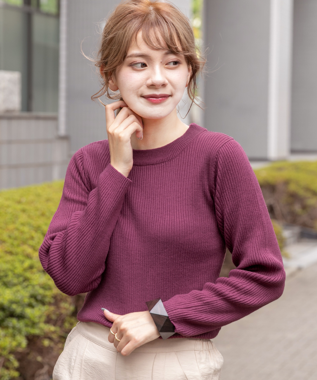 クーポン】【セール41%OFF】プチハイネックニット リブニット 薄手生地 ...