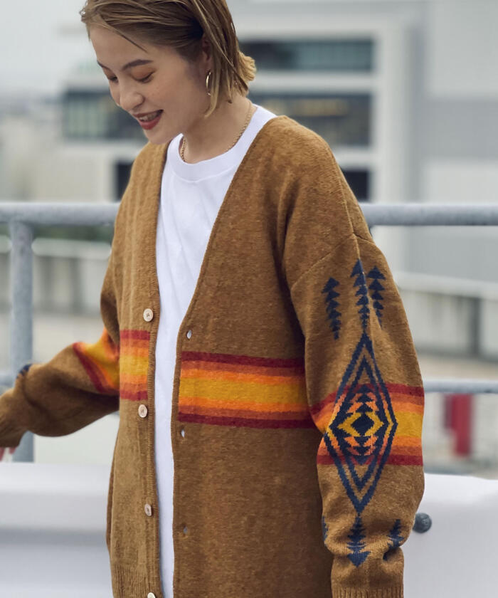 70s PENDLETON ネイティブ パターン ショールカラー カーディガン-