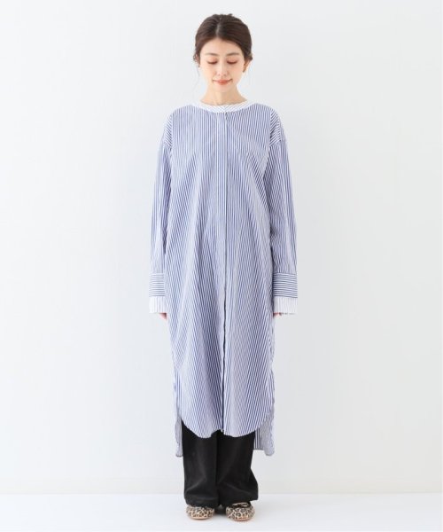 【ESLOW/エスロー】クルーネックロングシャツワンピース