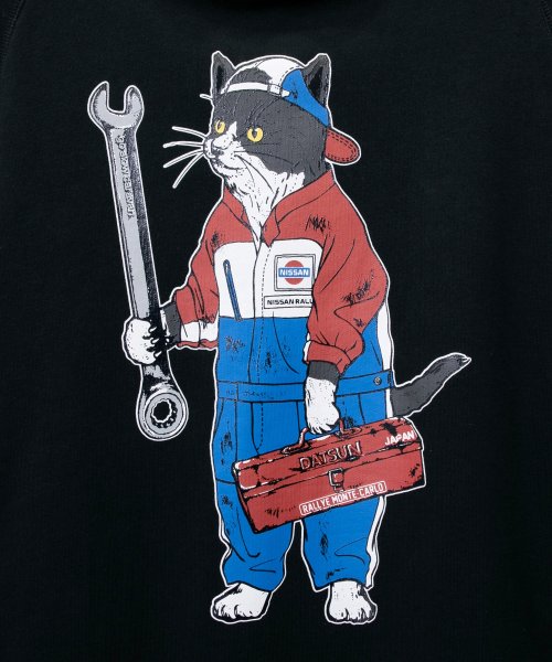 Nissan Go Slow Caravan 空紡糸裏毛 Rally メカニック猫 プルパーカー ゴースローキャラバン Go Slow Caravan D Fashion