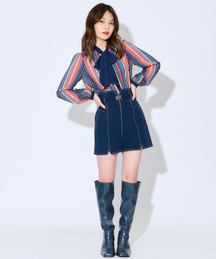セール 20%OFF】オリジナルストライプボウタイブラウス
